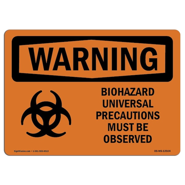 Safety Sign, OSHA WARNING, 3.5" Height, 5" Width, Biohazard Universal, Landscape, 10PK